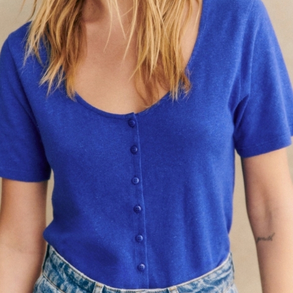 Sezane Blue Button-Up Top - Picture 5 of 5